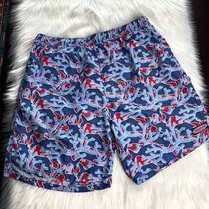 Vineyard Vines Blue and Red Coral Swim Trunks XL